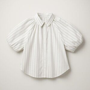 Madewell Shirred Bubble-Sleeve Button-Up Shirt Women XL White Stripe 100% Cotton